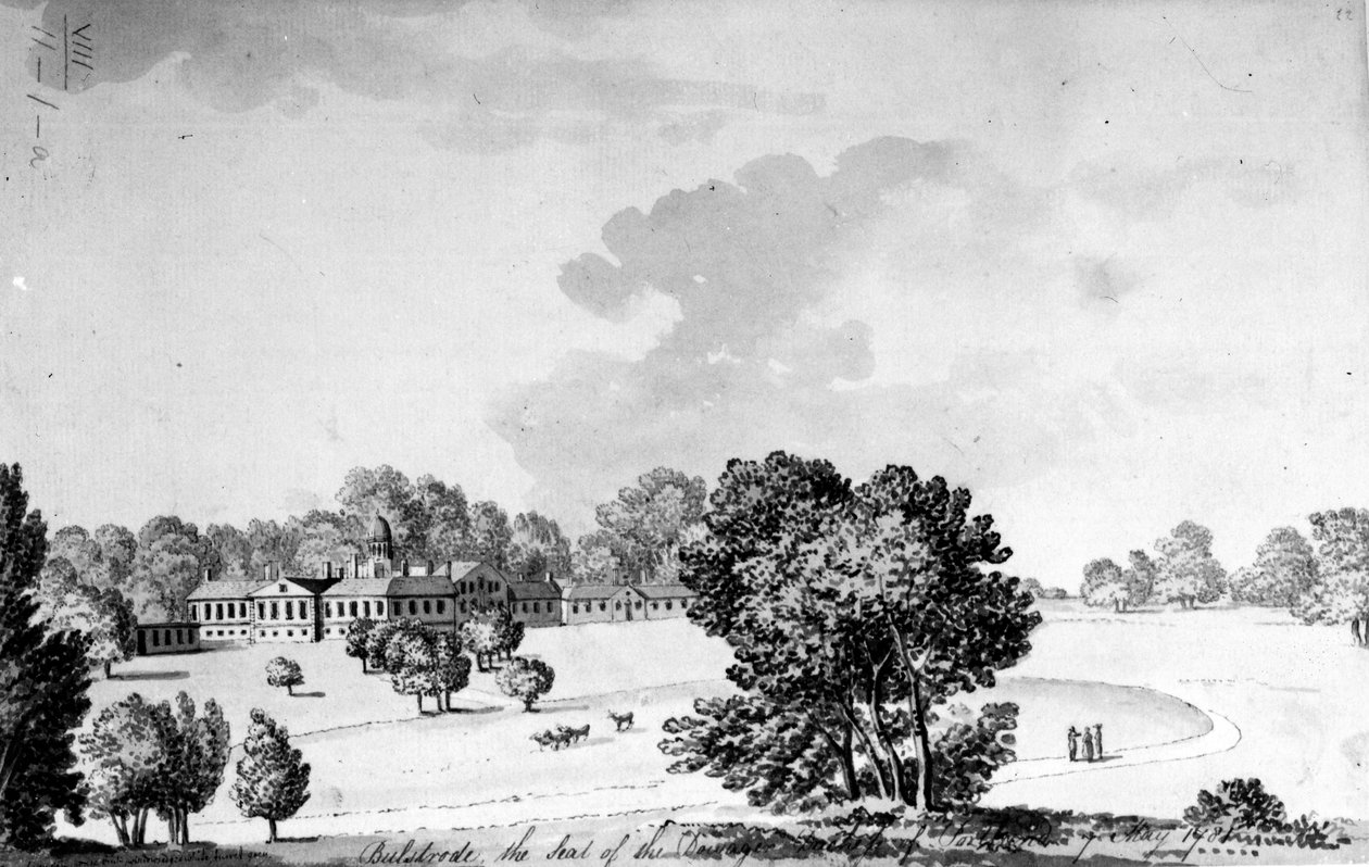 Bulstrode Park, Buckinghamshire, 1781 (penn, blekk og vask på papir) av English School