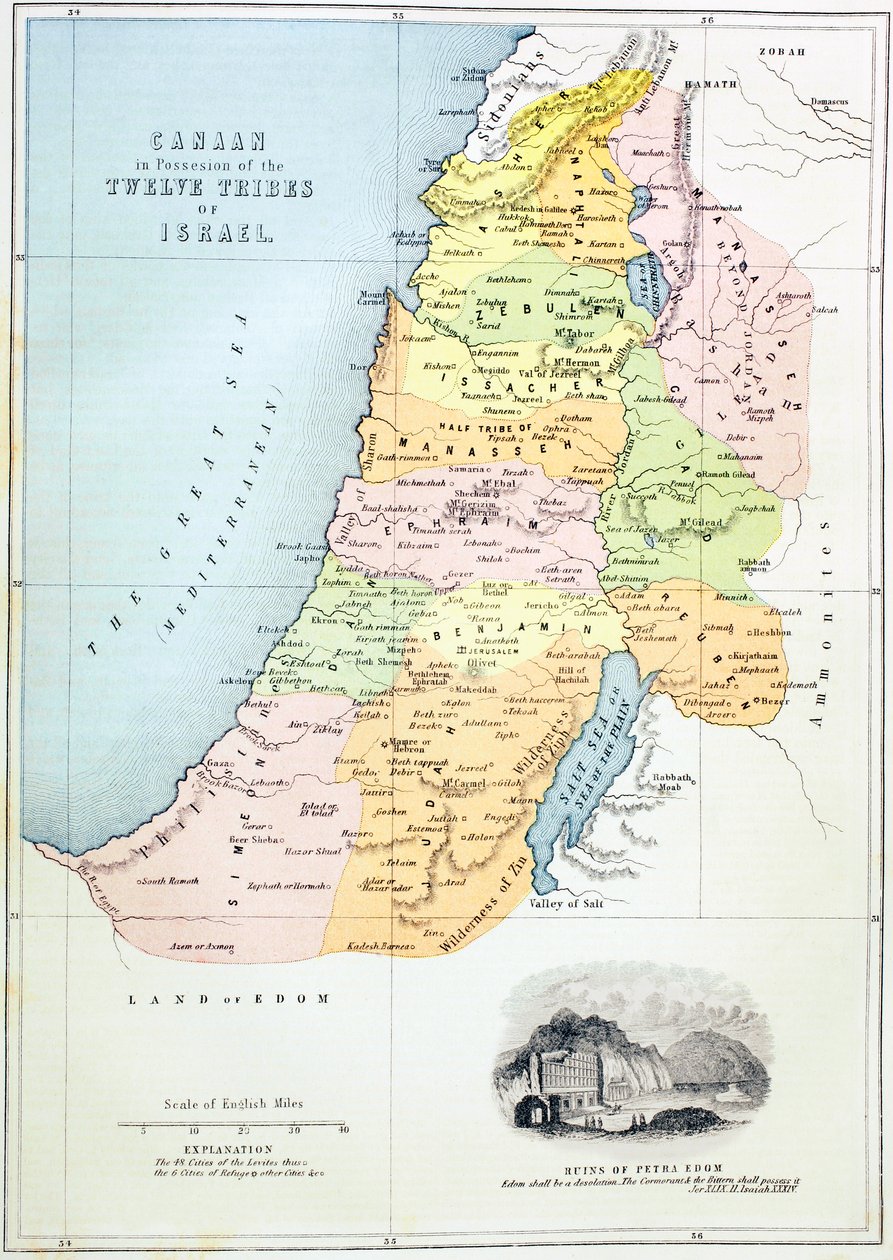 Kanaan slik det ble delt mellom Israels tolv stammer av English School