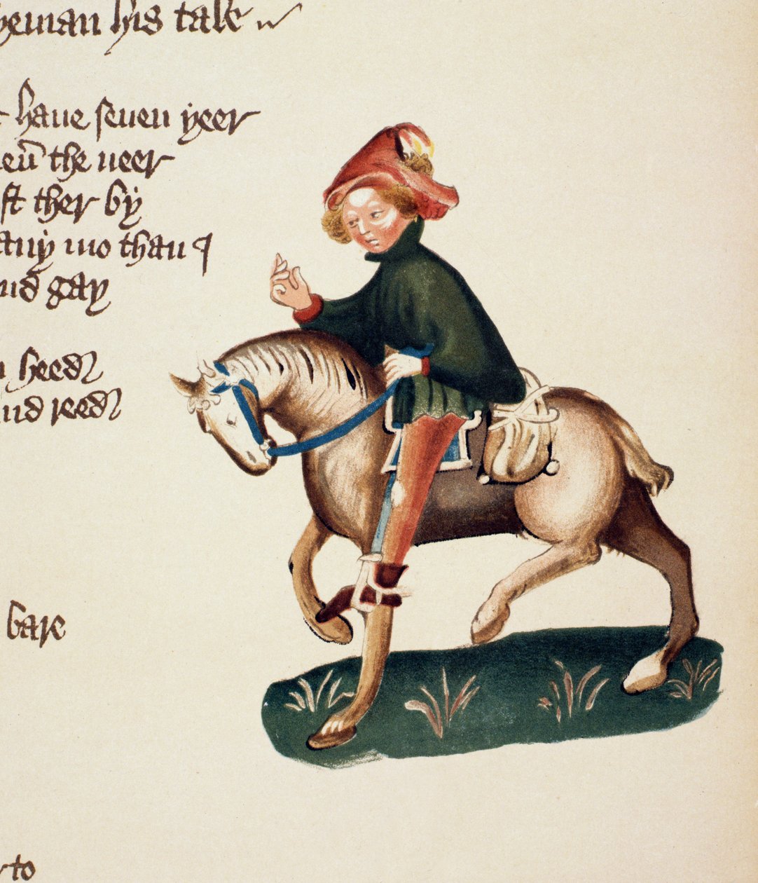 Canons Yeoman, detalj fra The Canterbury Tales, av Geoffrey Chaucer (ca. 1342-1400) Ellesmere Manuscript, faksimileutgave, 1911 (for originale detaljer, se 21935) av English School