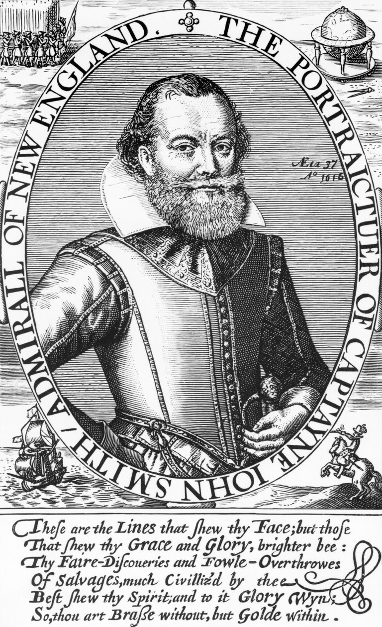 Kaptein John Smith (1580-1631) 1. guvernør i Virginia, 1616 av English School