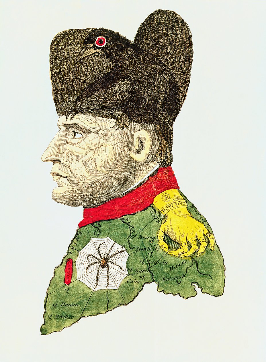 Karikatur av Napoleon Bonaparte (1769-1821) (fargegravering) av English School
