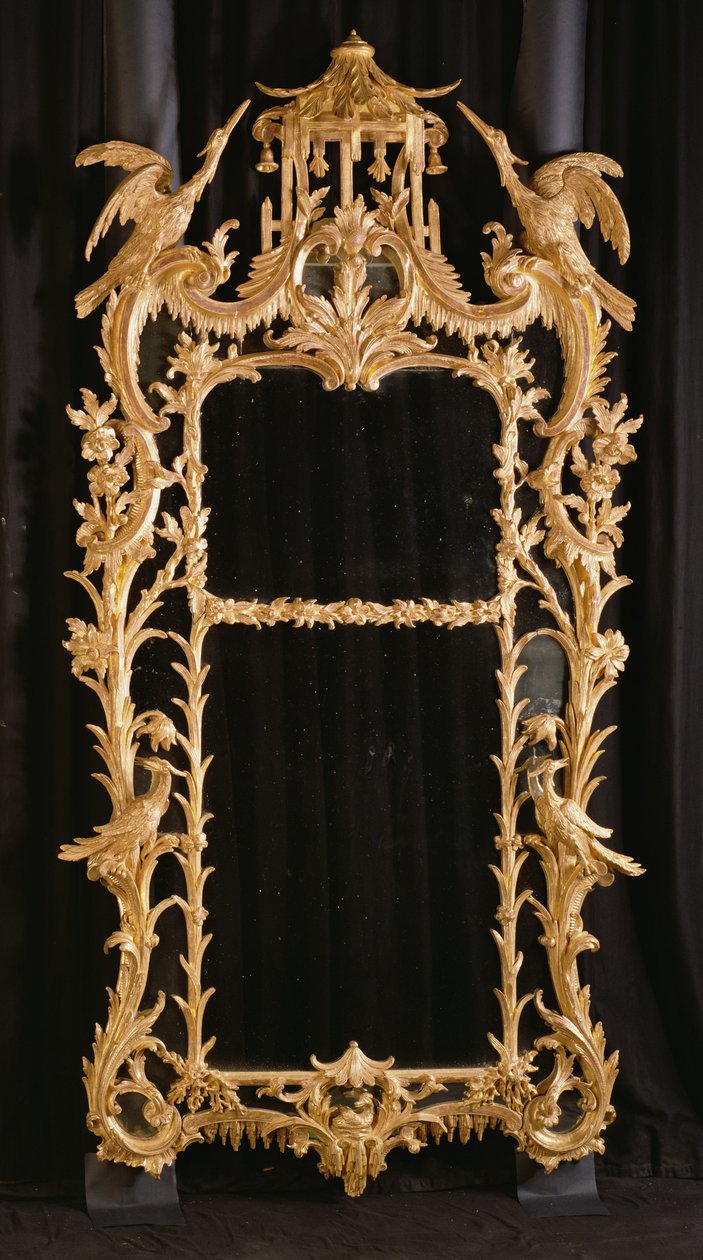 Utskåret speil, ca. 1760 (forgylt tre) av English School