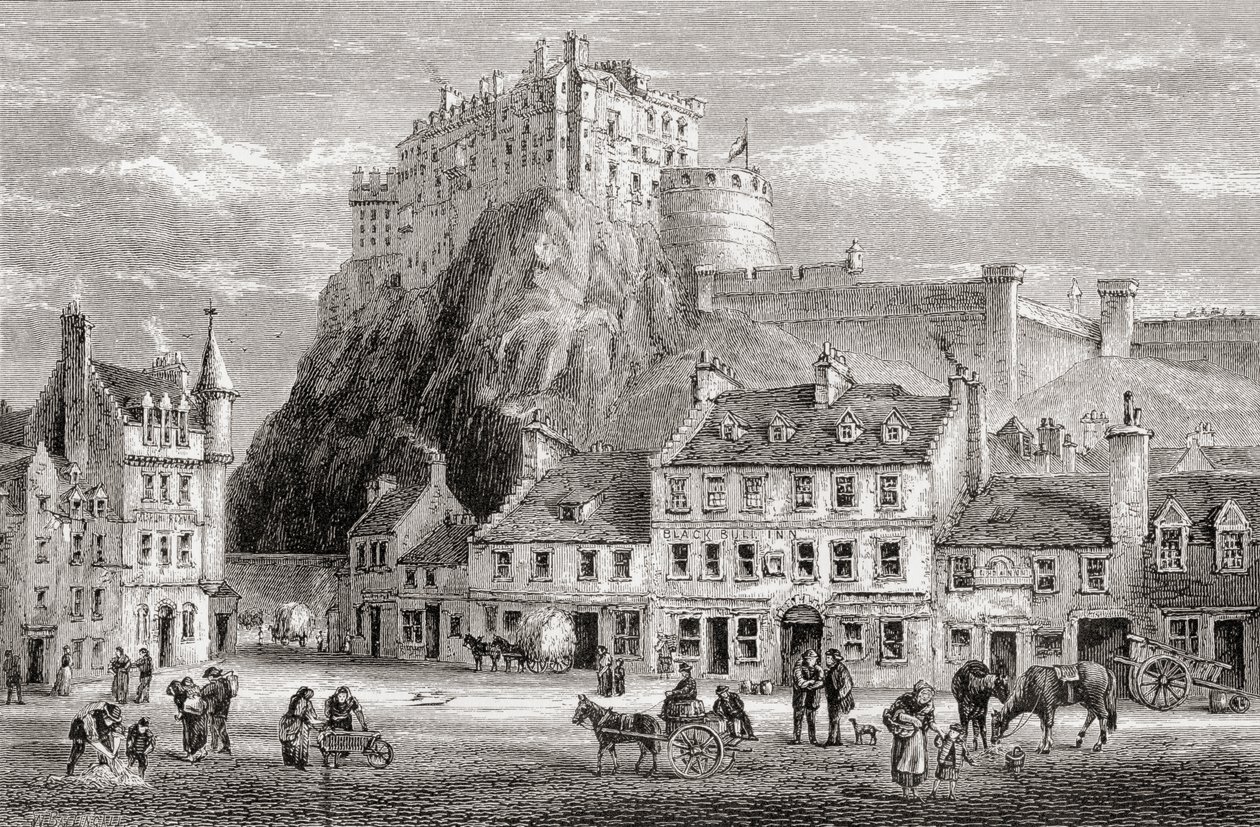 Castle and Grassmarket, Edinburgh, Skottland, fra 