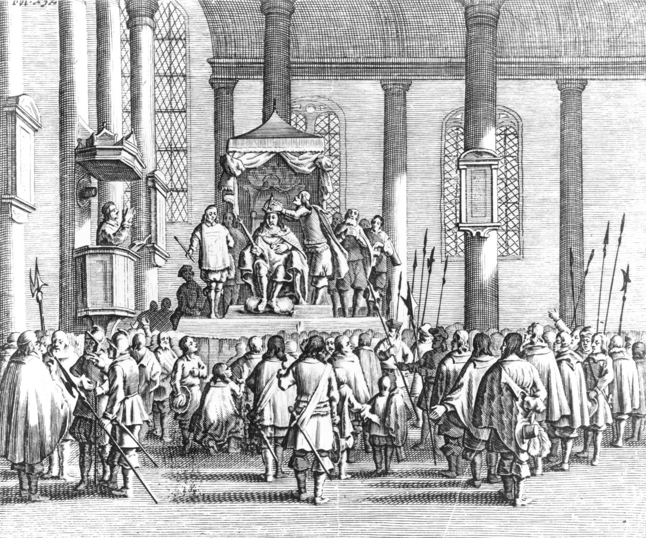 Charles II (1630-85) kronet ved Scone, 1651 av English School