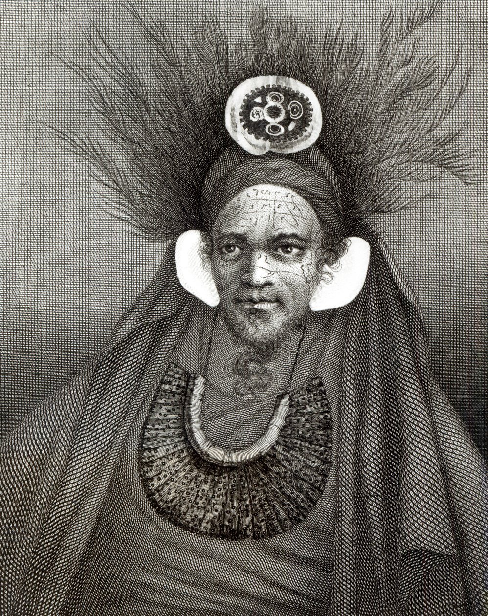 Chief of St.Christina, illustrasjon fra "Journey Round the World to the South Pole", av kaptein James Cook (1728-79) av English School