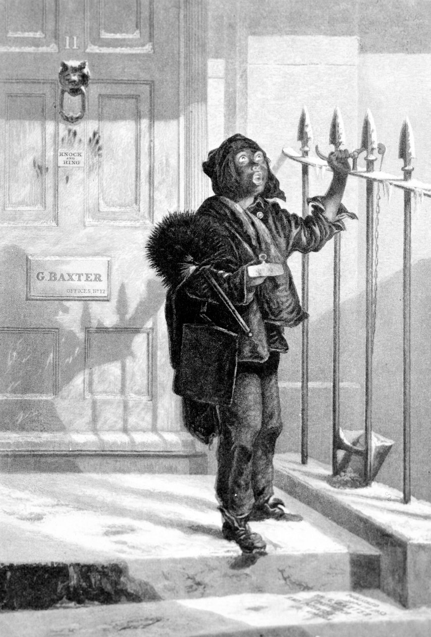 Skorsteinsfeier på morgenkallet, 1853 av English School