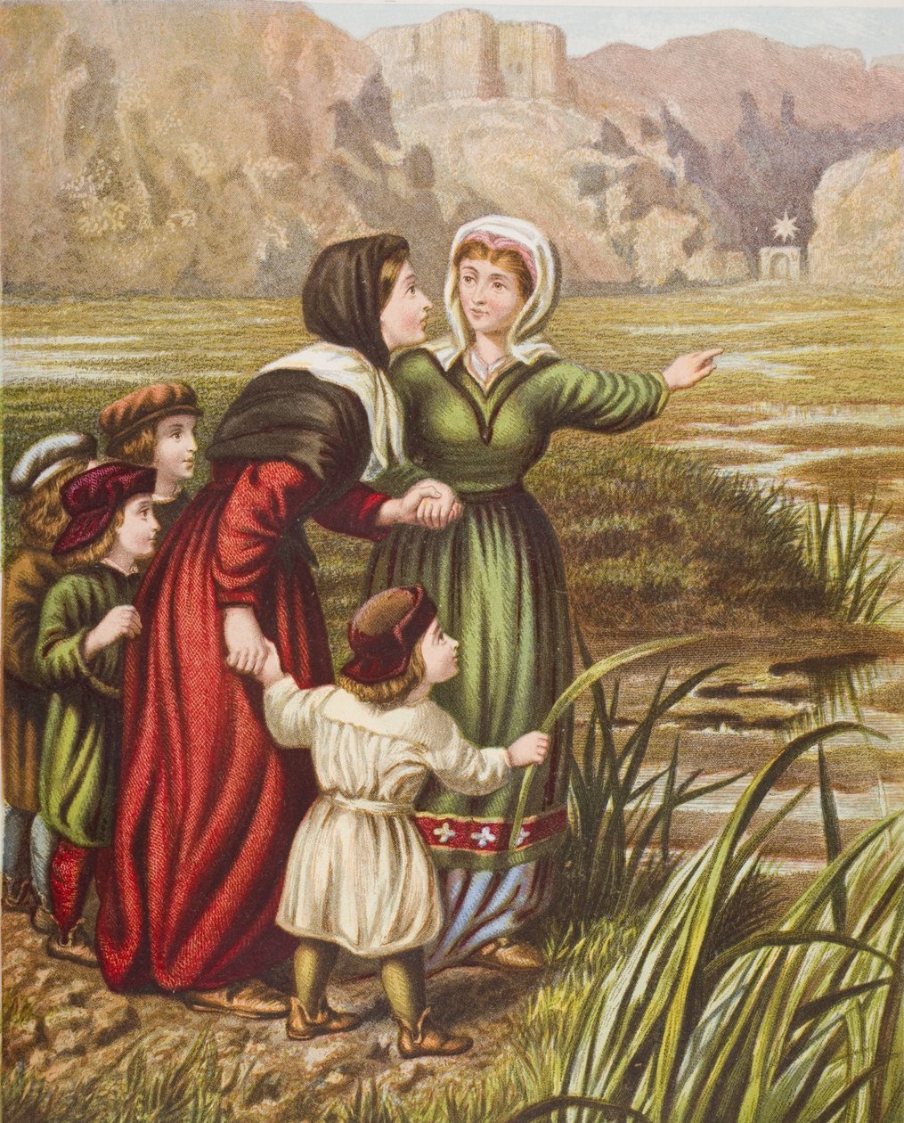 Christiana and Mercy at the Slough of Despond, illustrasjon fra 