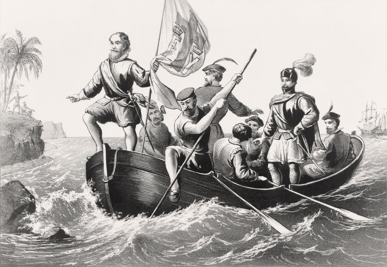 Christopher Columbus satte sin fot i San Salvador 12. oktober 1492 av English School