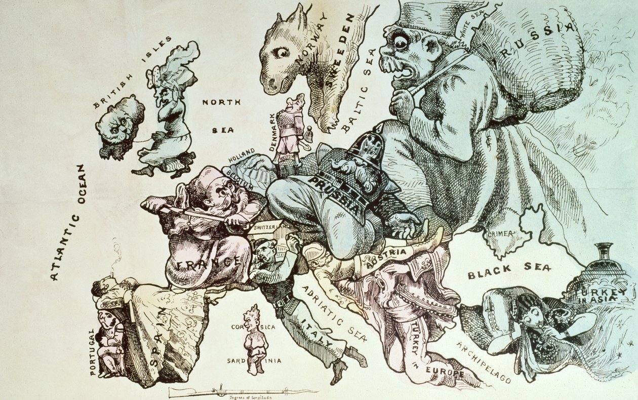 Komisk kart over Europa av Frederick Rose, ca. 1870 av English School