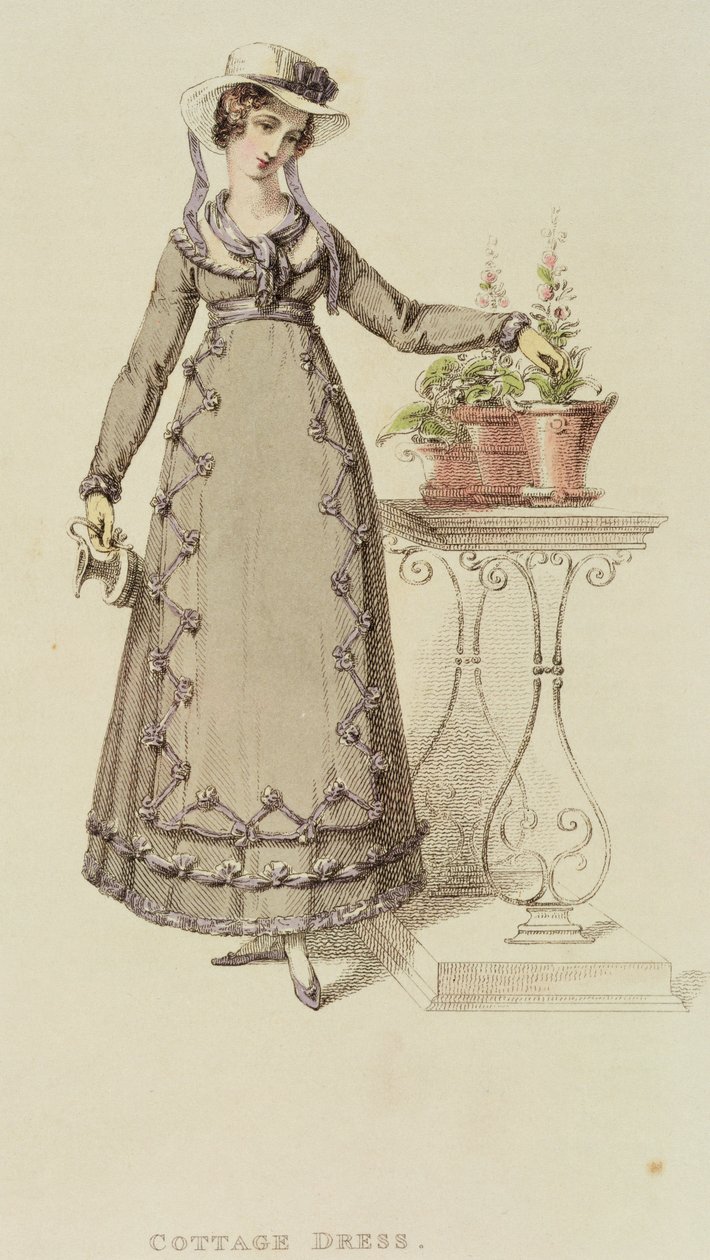 Cottage Dress, fra Ackermanns Repository of Arts, september 1820 av English School
