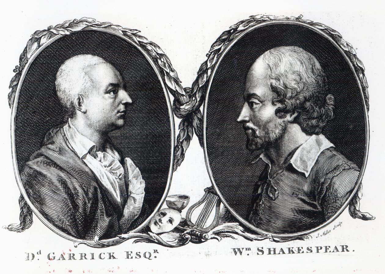 David Garrick og Shakespeare, gravert av J. Miller av English School