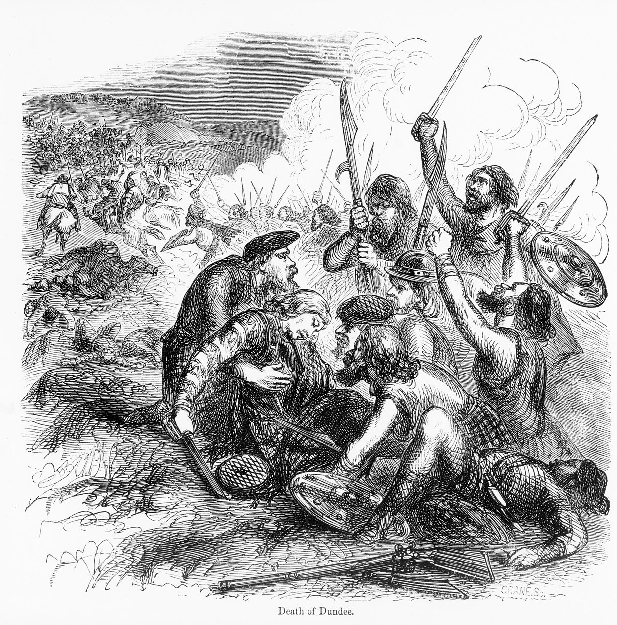 Dundees død i 1675, gravert av Crane av English School