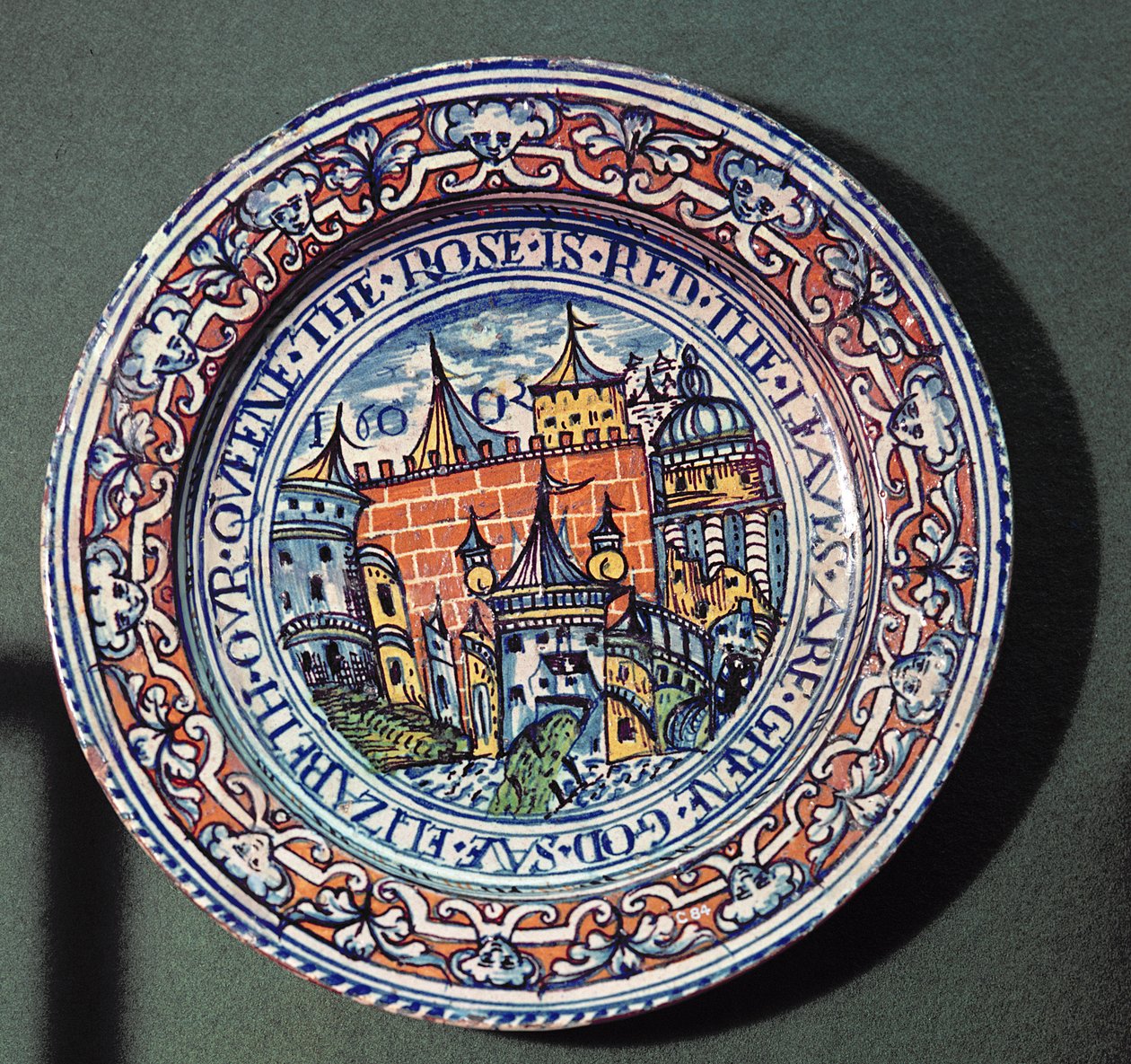 Delft tallerken med utsikt over Tower of London, ovenfra, ca. 1600 (keramikk) av English School