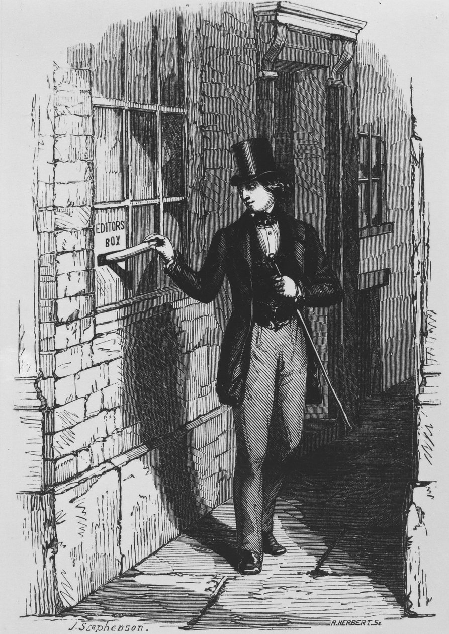 Dickens legger sitt første litterære bidrag i redaktørens boks av English School