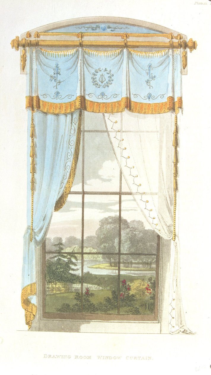 Tegnestuevindusgardin, plate 72 fra Ackermanns Kunstdepot, utgitt 1815 av English School
