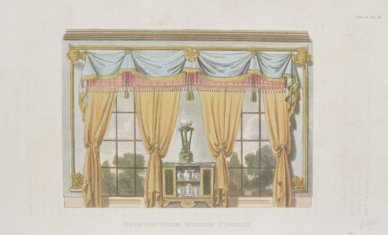 Tegnestuevindusgardin, plate 93 fra Ackermanns Kunstdepot, utgitt 1817 av English School