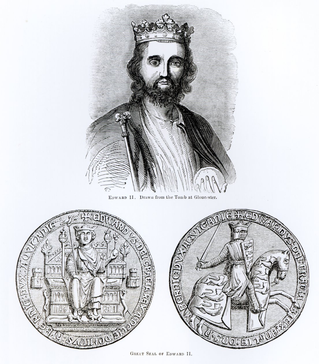Edward II (1284-1327) hentet fra graven i Gloucester og det store seglet av English School
