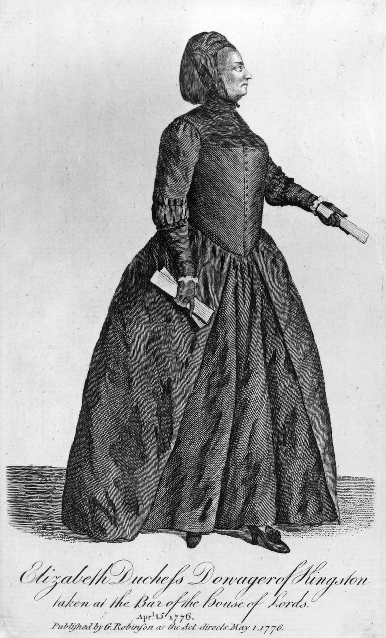 Elizabeth Chudleigh, grevinne av Bristol og hertuginne av Kingston, 1776 (mezzotint) av English School