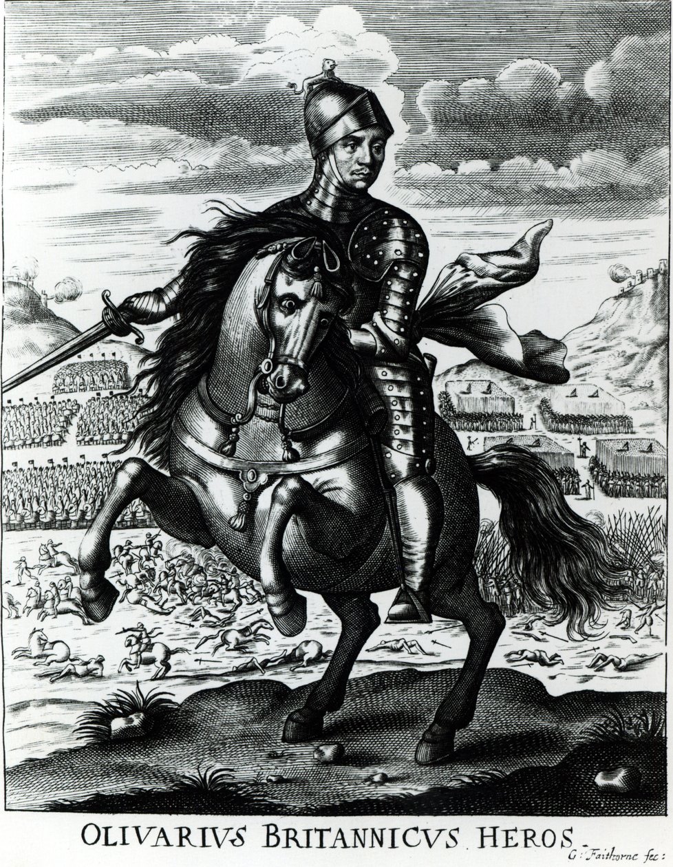 Ridesportrett av Oliver Cromwell (1599-1658) av English School