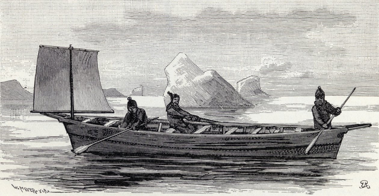 Eskimoer i en umiak, fra 'The English Illustrated Magazine', 1891-92 av English School