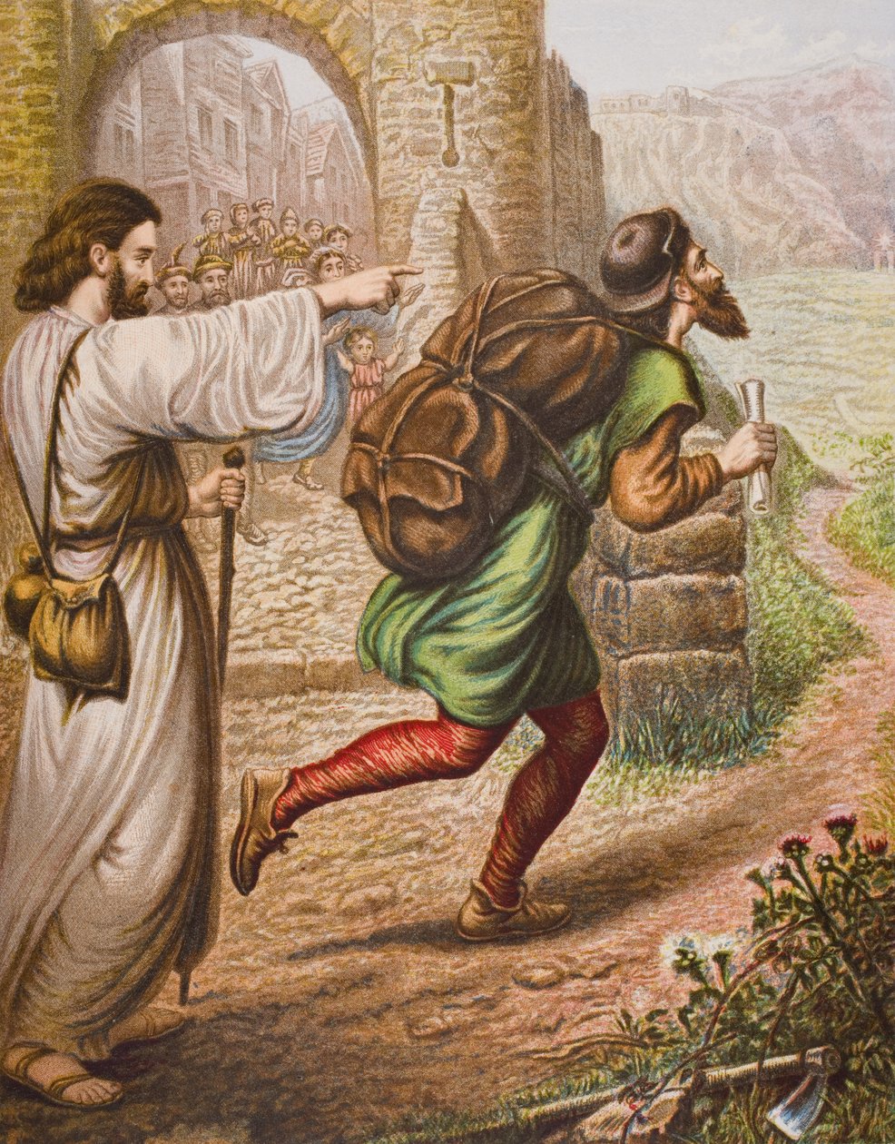 Evangelist dirigerer Christian på vei, illustrasjon fra 