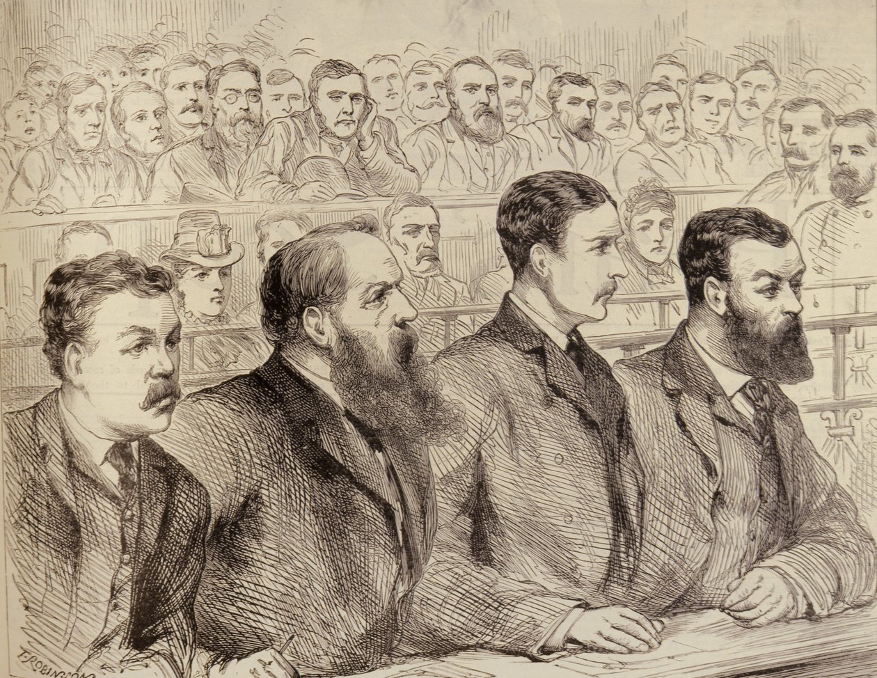 Undersøkelse av de sosialdemokratiske føderasjonslederne ved Bow Street Police Court, fra The Illustrated London News, 27. februar 1886 av English School