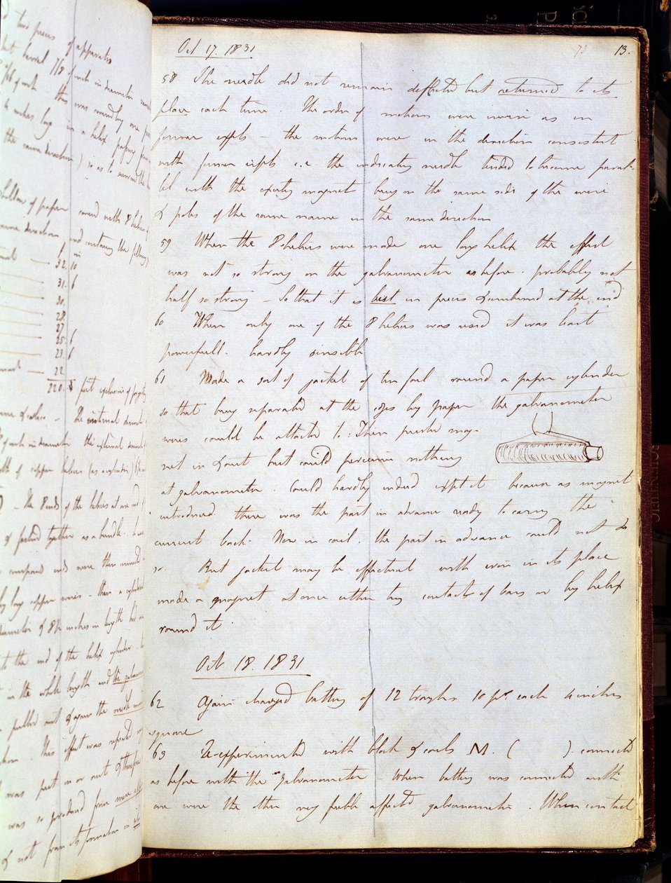 Utdrag fra Michael Faradays dagbok, oktober 1831 (penn og blekk på papir) av English School