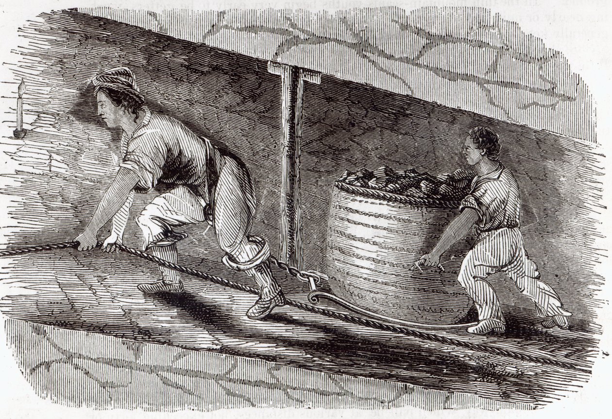 Kvinnelig skuff i en kullgrav i Little Bolton, 1842 av English School