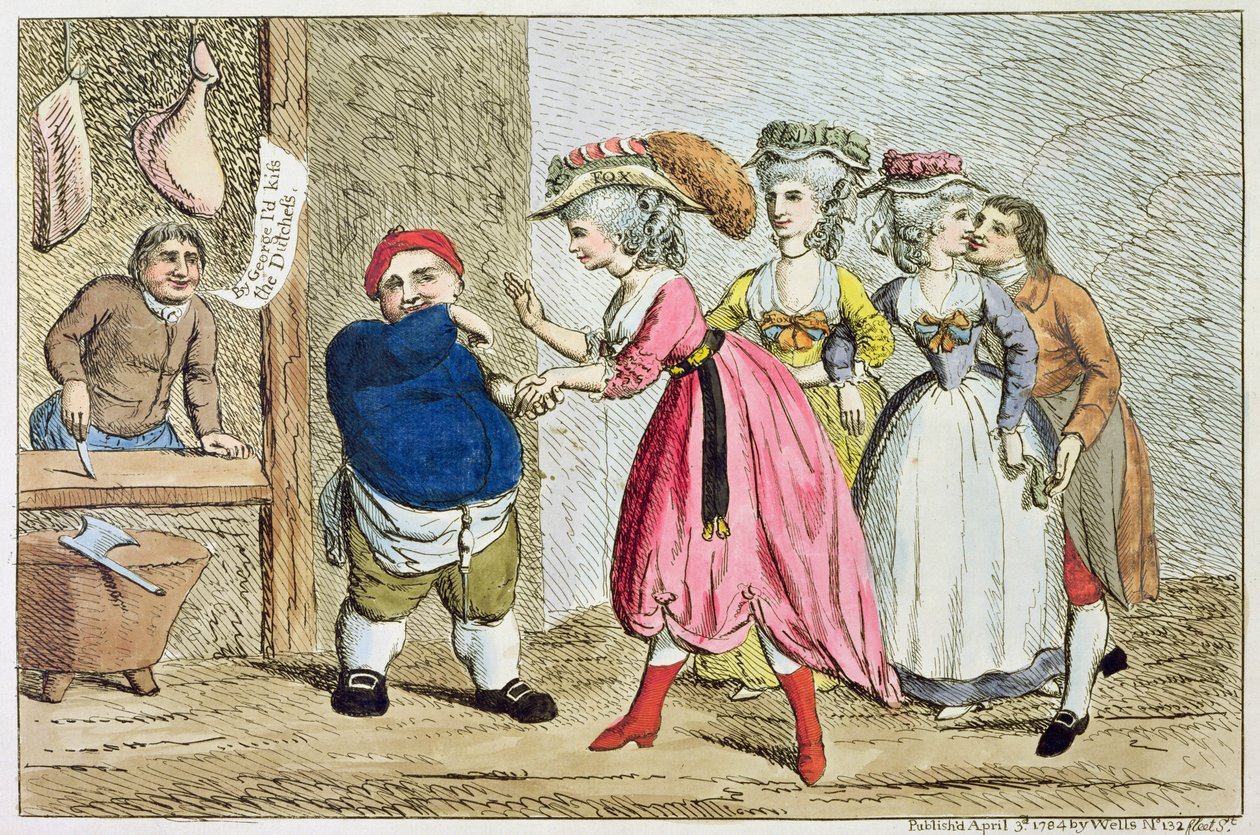 Kvinnelig innflytelse, eller, Devonshire Canvas, 1784 (fargetsing) av English School
