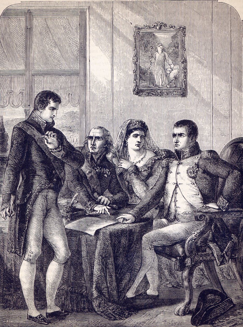 Ferdinand av Spania trekker seg fra sin krone etter diktat av keiser Napoleon av English School