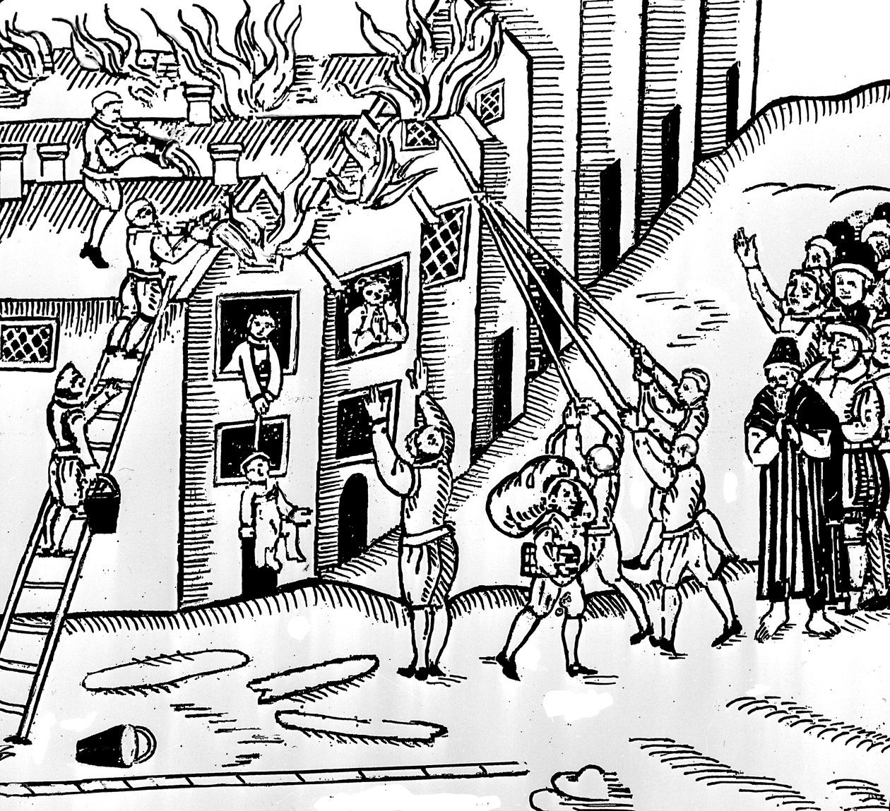 Brannslukking i Tiverton, Devon, 1612 av English School