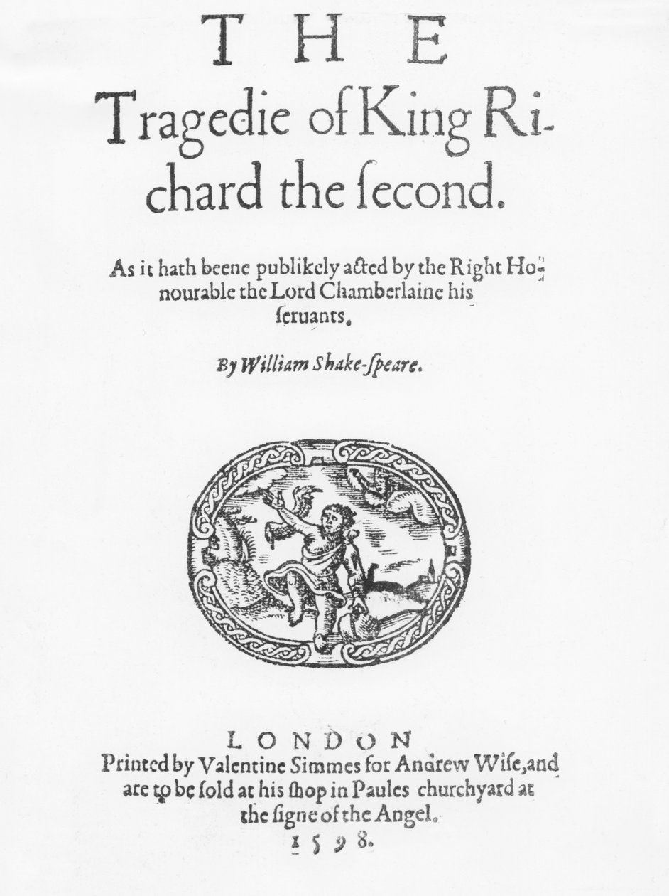 Frontispice for The Tragedy of King Richard the Second, av William Shakespeare, 1598 av English School