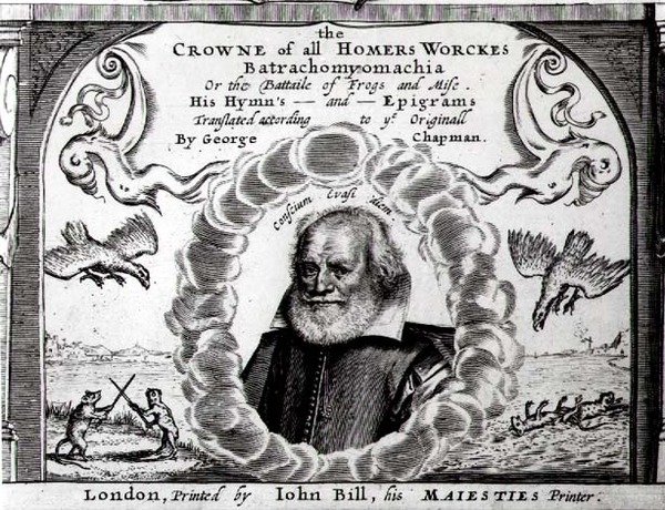 Frontispice av Batrachomyomachia eller slaget om frosker og mus, oversatt av George Chapman (ca. 1559-1634) av English School