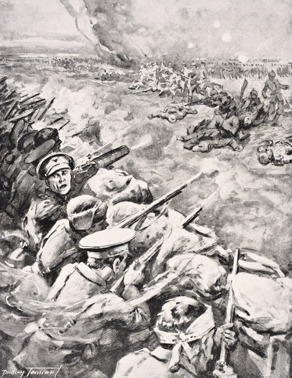 Tyske tropper angriper britiske skyttergraver, 1915, fra 