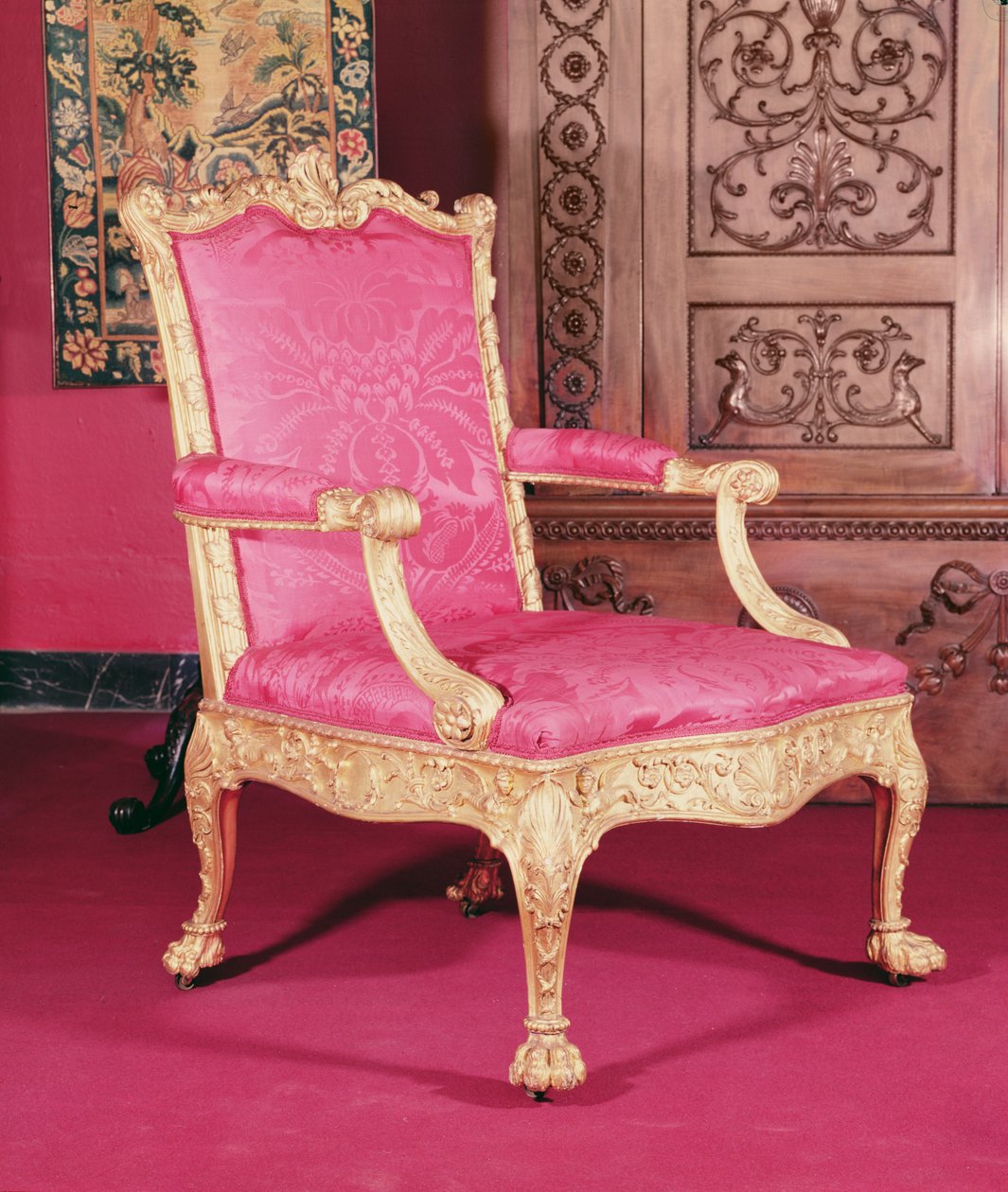 Forgylt lenestol av Robert Adam og Thomas Chippendale, 1764 av English School