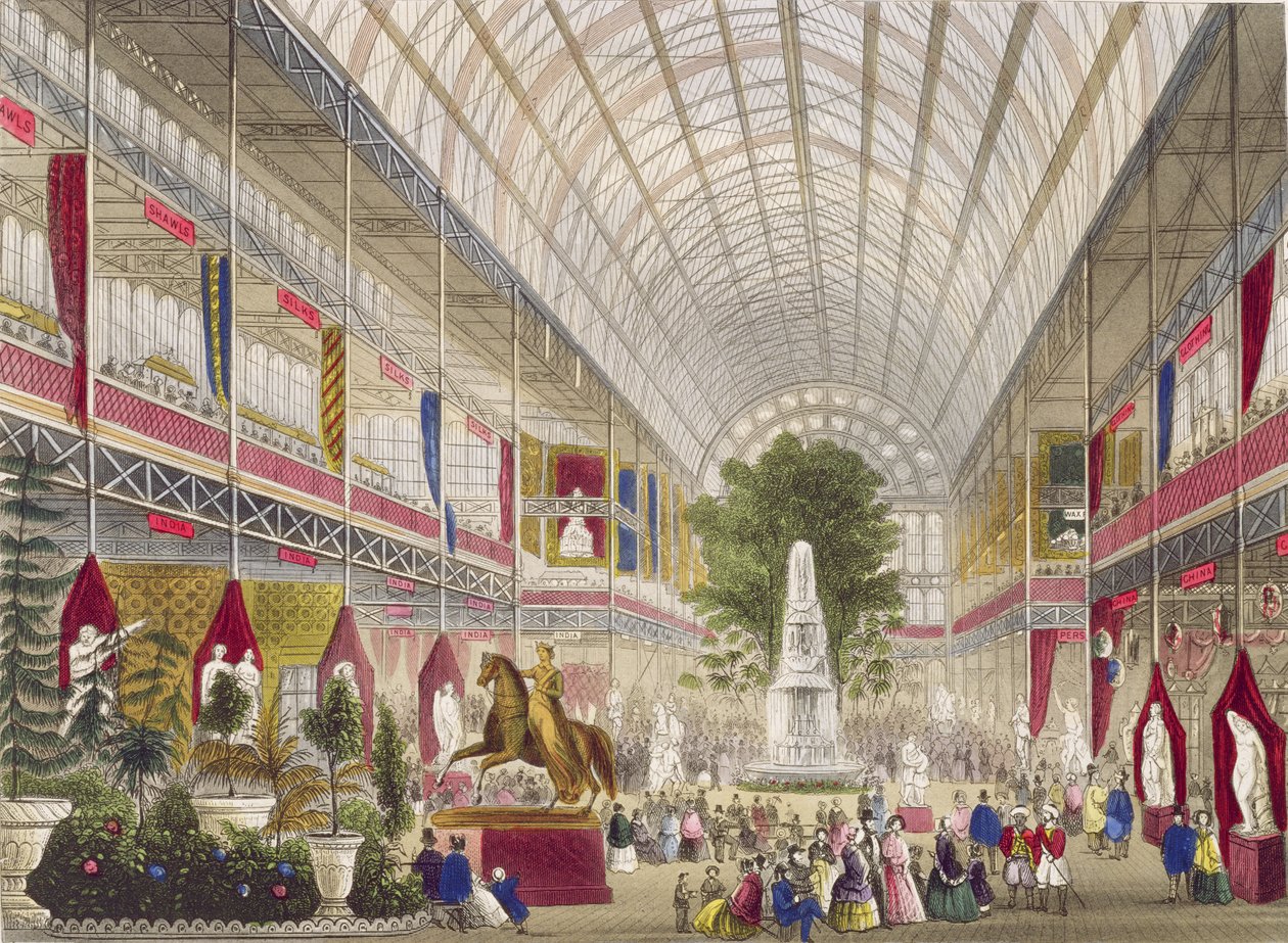 Great Exhibition, 1851: South Transept, fra Interior of the Great Exhibition (publ. av Read & Co.) (trykk) (se også 6246) av English School