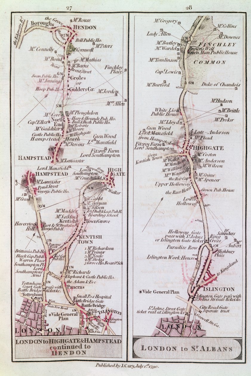 Great North Road ut av London, 1. juli 1790 av English School