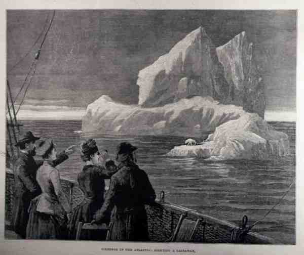 Icebergs in the Atlantic: Sighting a Castaway, fra The Illustrated London News, 18. juni 1887 av English School
