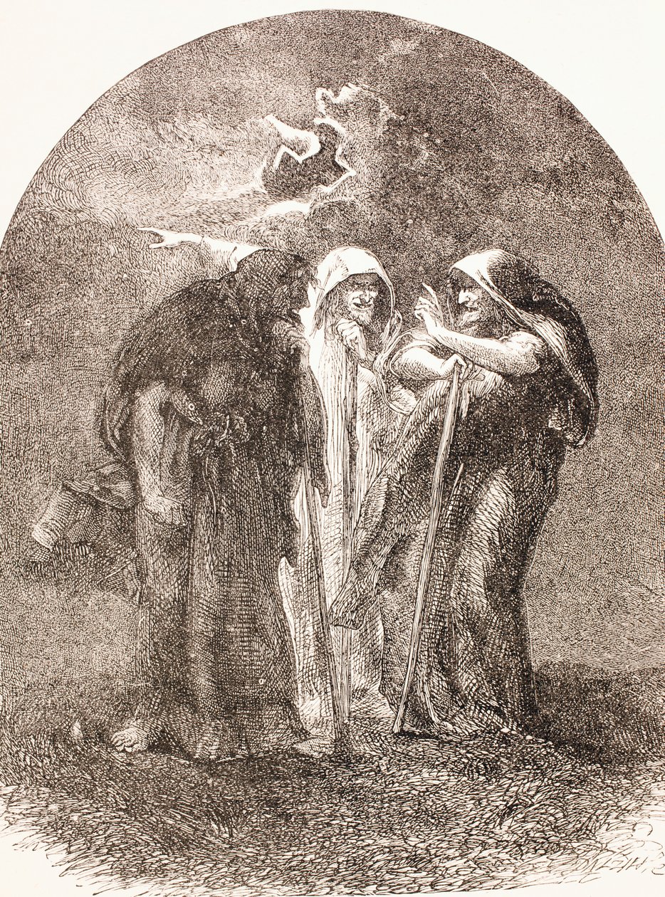 Illustrasjon av heksene fra Macbeth, fra 