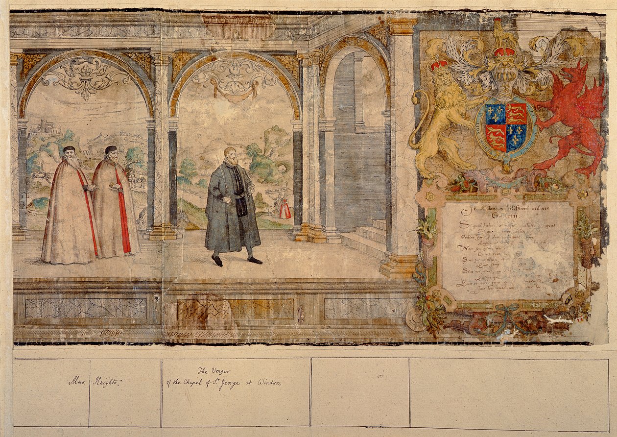 Imaginary Composite Procession of the Knights of the Garter i Windsor, gravert av Marcus Gheeraerts den eldste (1521-86) 1576 (farget etsning) av English School