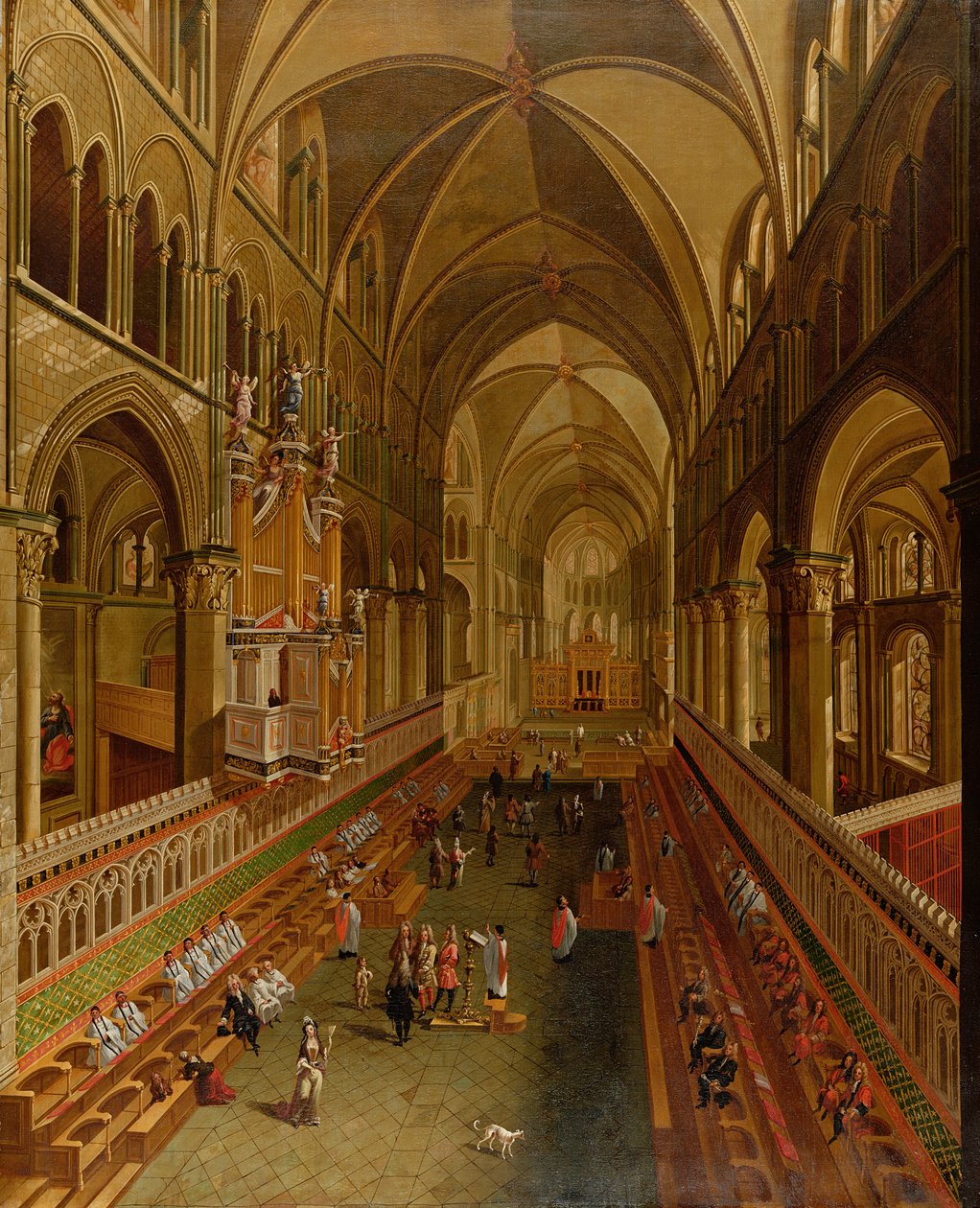 Interiør i Canterbury Cathedral, ca. 1675-1700 av English School