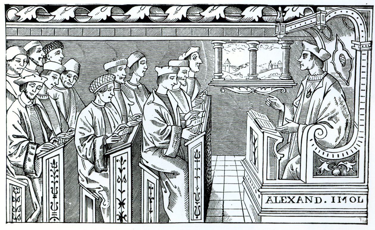 Interiør av en skole, illustrasjon fra 'Vitenskap og litteratur i middelalderen og renessansen', skrevet og gravert av Paul Lacroix, 1878 av English School