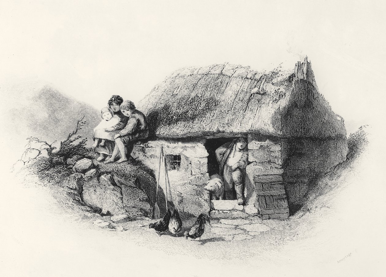 Irish Cabin, gravert av James Charles Armytage (ca. 1820-97) av English School