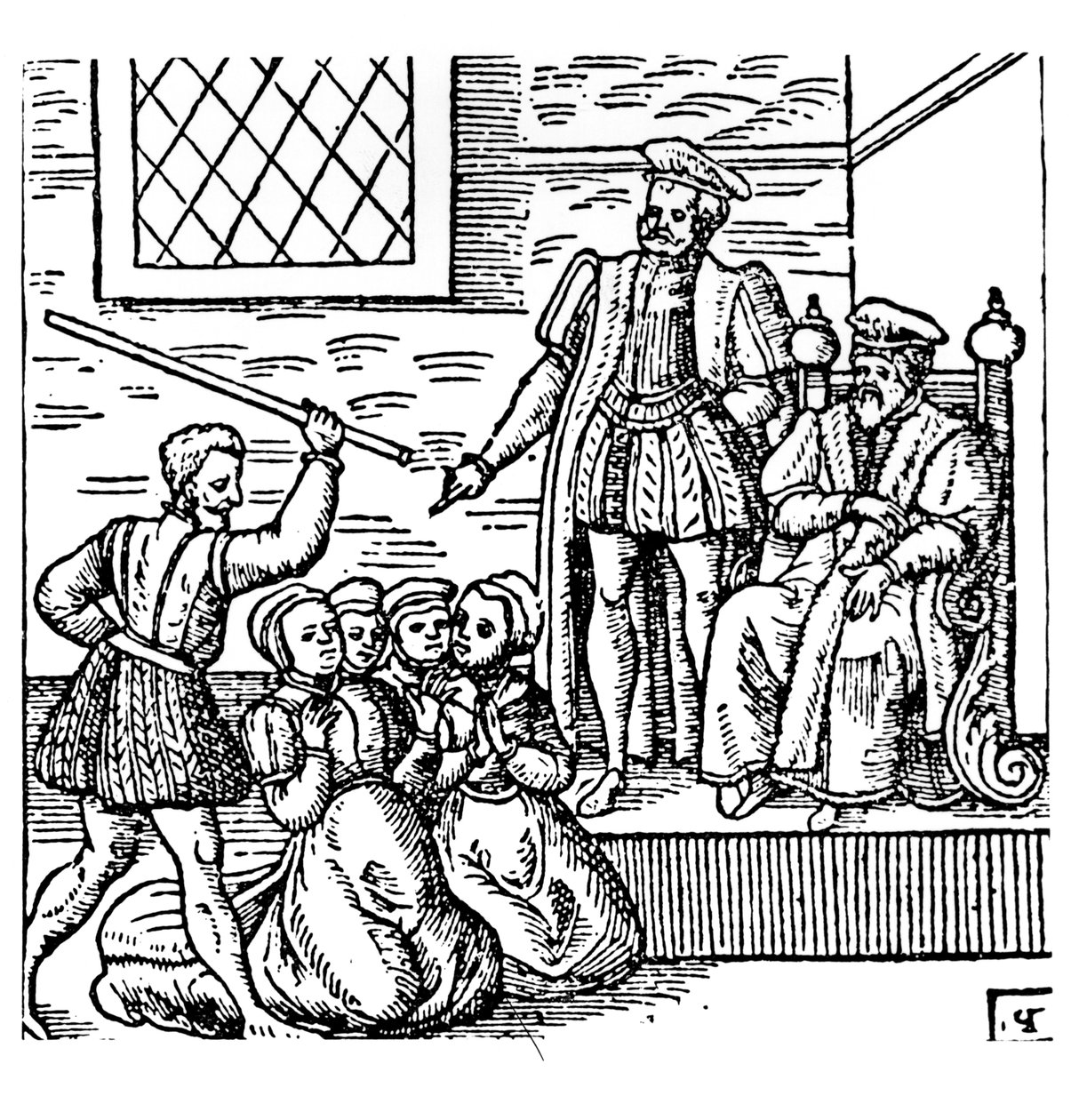 James I (1566-1625) av England og VI av Skottland undersøker North Berwick Witches, fra 'Newes from Scotland', 1591 av English School