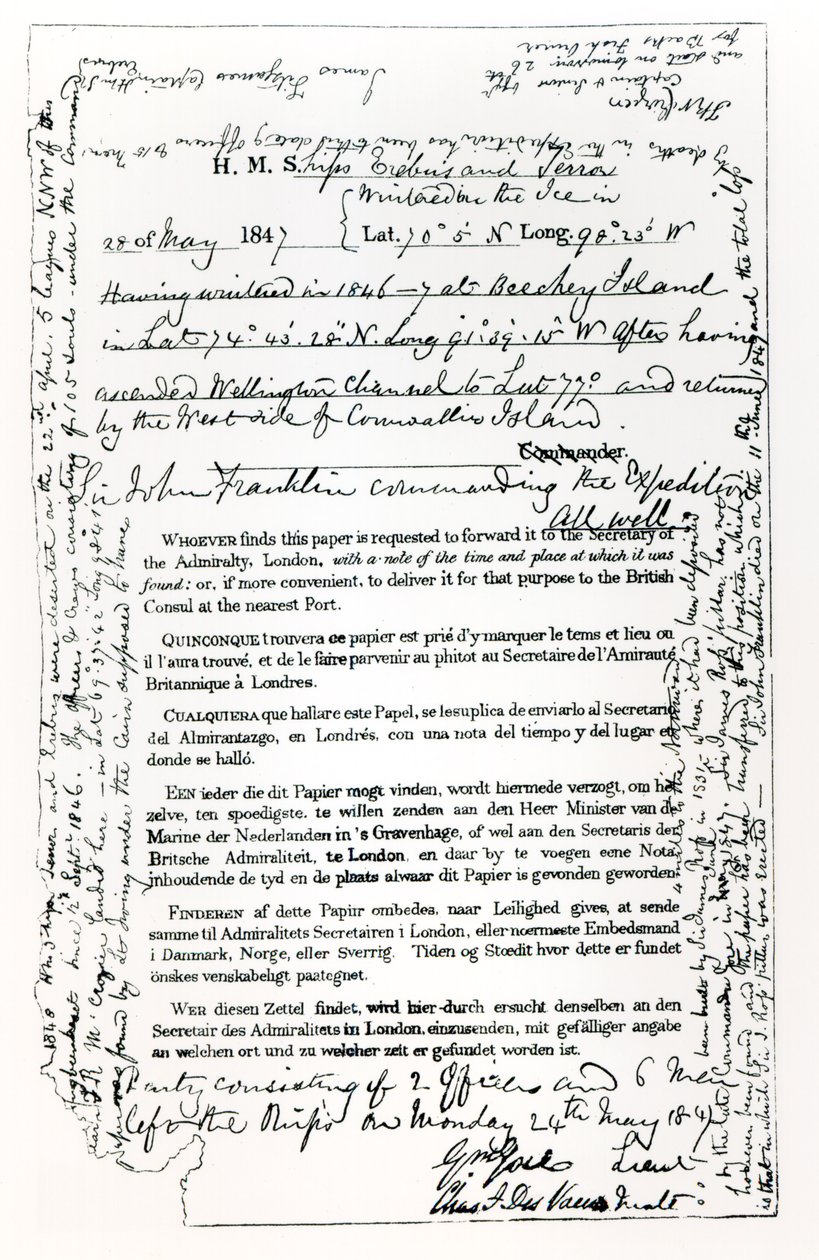 John Franklins (1786-1847) melding til sekretæren for admiralitetet, 28. mai 1847 av English School