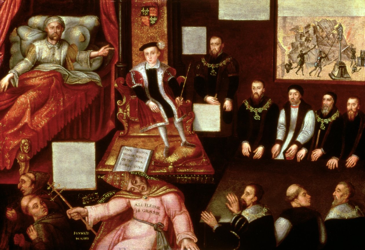 Kong Edvard VI (1537-53) og paven, ca. 1570 av English School