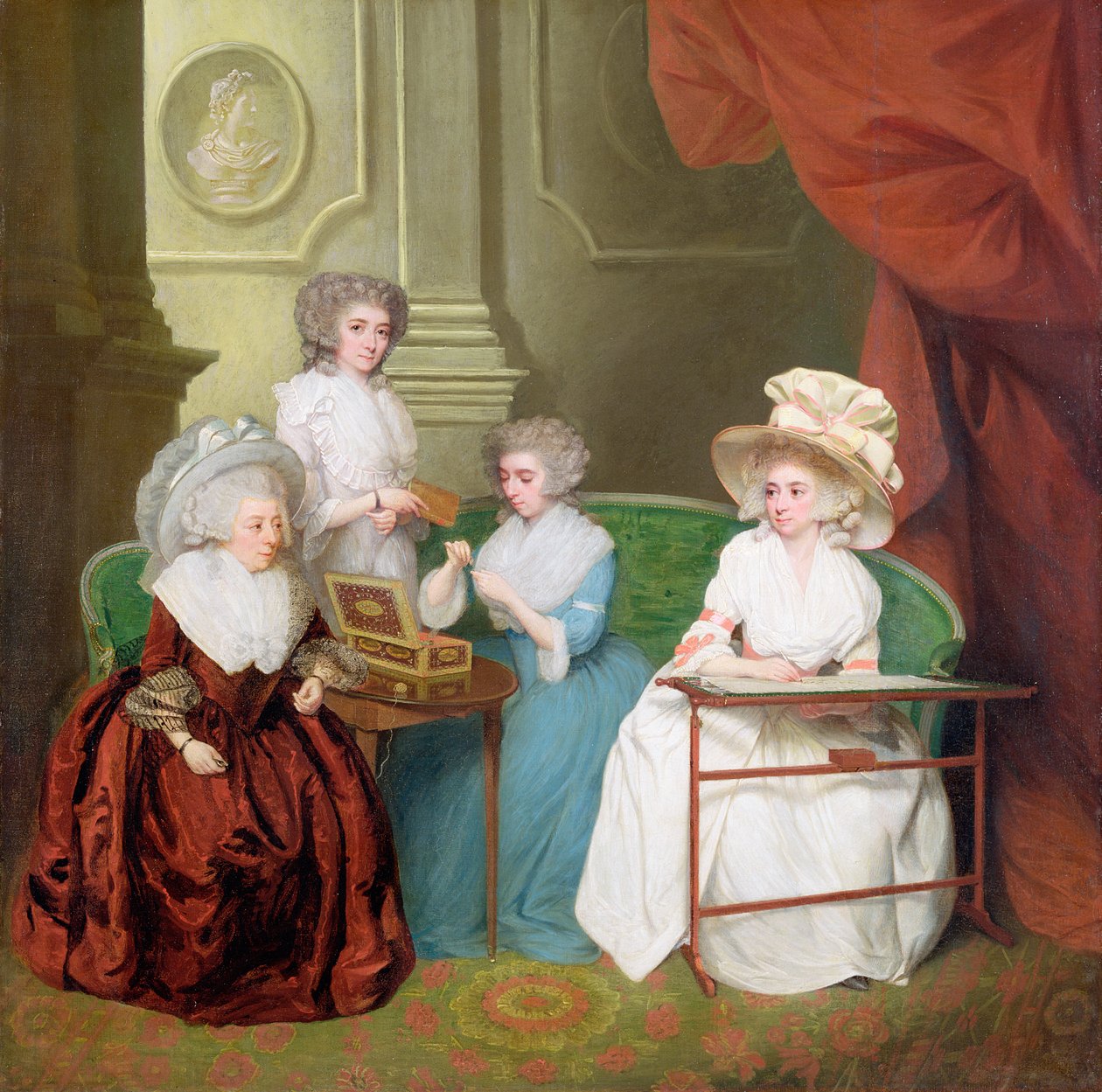 Lady Jane Mathew og hennes døtre, ca. 1790 av English School