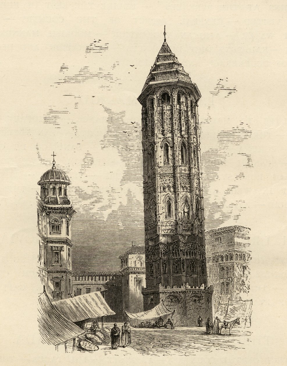 Det skjeve tårnet Saragossa, illustrasjon fra 'Spanish Pictures' av pastor Samuel Manning av English School