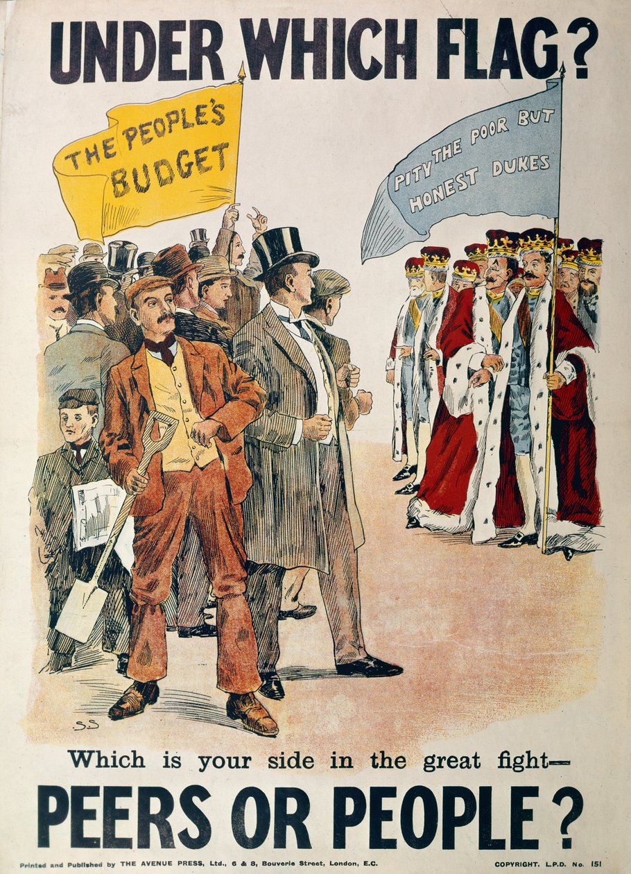 Venstre-plakat for det britiske stortingsvalget i januar 1910 av English School
