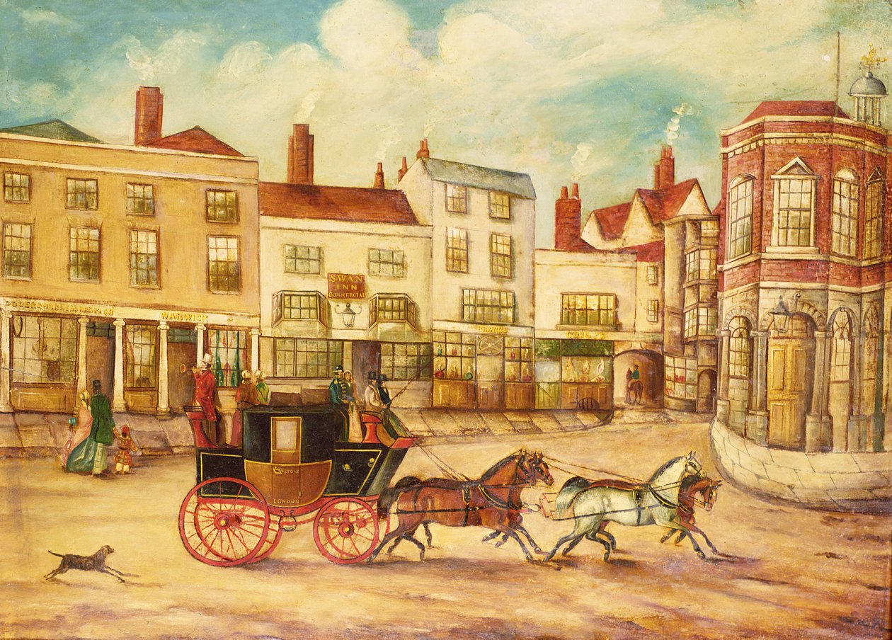 London til Maidstone scenebuss som passerer Swan Inn og rådhuset av English School